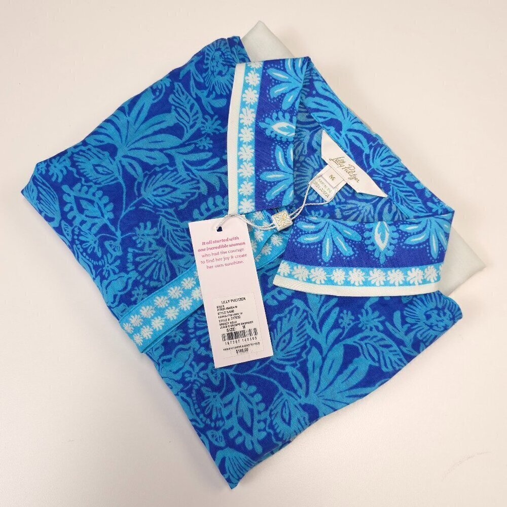 Lilly Pulitzer  Breeze Aqua Jungle Escape Engineered Woven Kiran Button Down Top - Picture 9 of 10